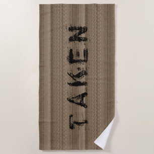 Car Tire Tracks on Sandy Beach Custom Text Towel