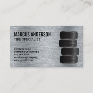 Car Tires   Metallic Brushed Background Business Card
