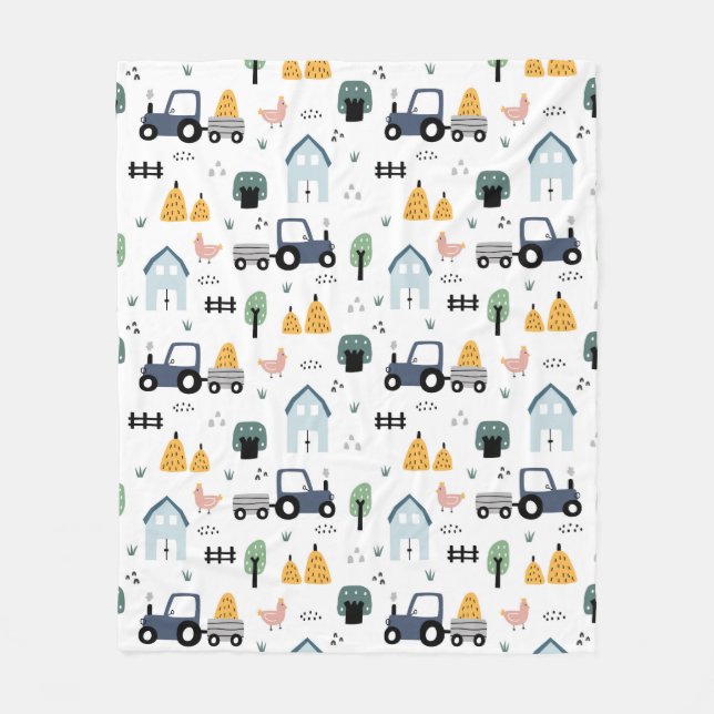 car tractors and houses.  fleece blanket (Front)
