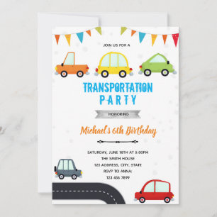 Car transportation vehicle birthday invitation