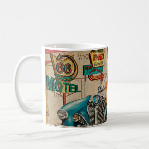 Car travel through America vintage poster. 66,rout Coffee Mug