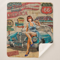 Car travel through America vintage poster. 66,rout