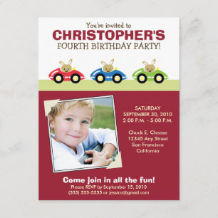 Car Trio Boy's Maroon Birthday Party Invitation