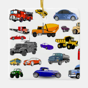 car truck firetruck bulldozer bus race cars more ceramic tree decoration