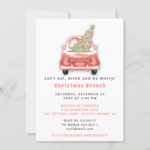 Car Truck Merry Christmas Brunch Dinner White Invitation