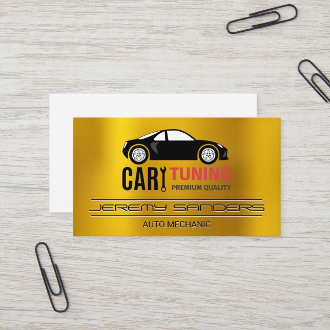 Car Tuning | Auto Repair Gold Metal Business Card (Front/Back In Situ)
