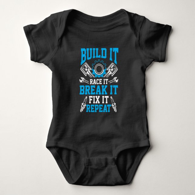 Car Tuning Mechanic Race Break Engineering Baby Bodysuit (Front)