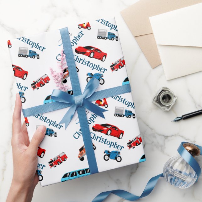 Car Vehicles Collage Fun Race Wrapping Paper (Gifting)