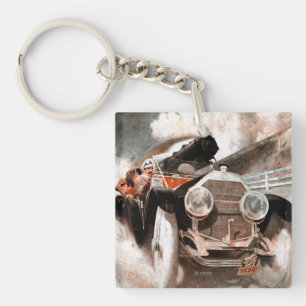 Car vs Train by William Harnden Foster Key Ring