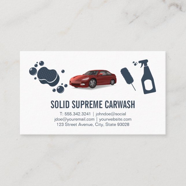 Car Wash and Detailing | Automobile Red Car Business Card (Front)