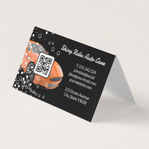 Car Wash and Detailing   Orange Sports Car   Qr Bu Business Card