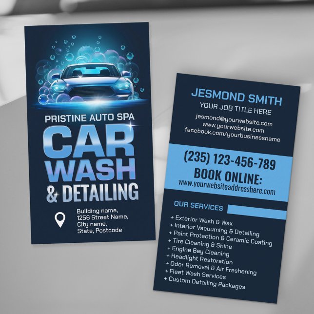 Car Wash and Detailing Professional Sleek Business Card (Creator Uploaded)