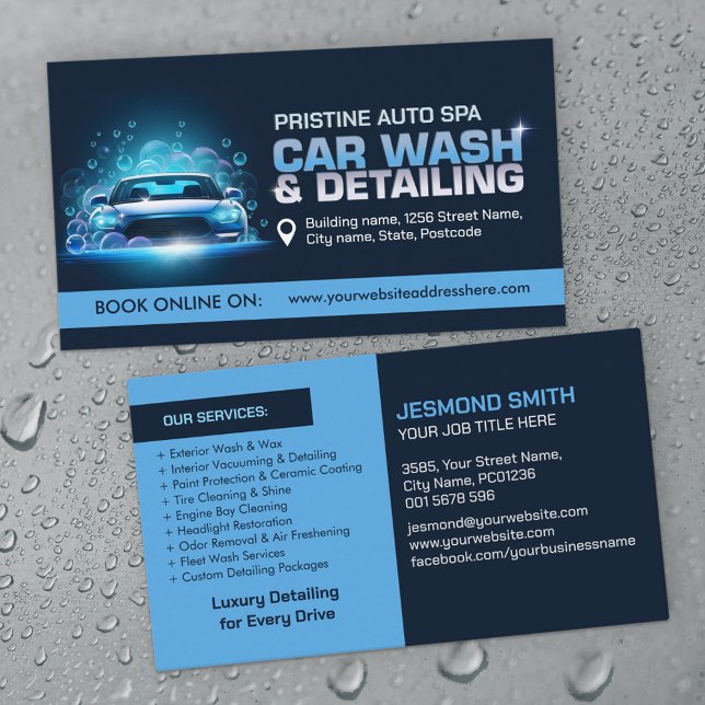 Car Wash and Detailing Professional Sleek Business Card (Creator Uploaded)