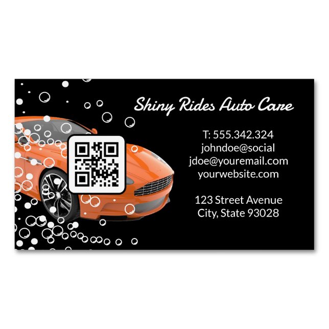 Car Wash and Detailing |  Sports Car | QR Code Magnetic Business Card (Front)