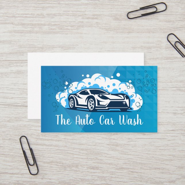 Car Wash | Auto Cleaning | Sports Car Soap Bubbles Business Card (Front/Back In Situ)