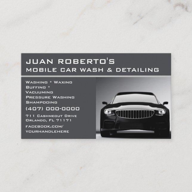 Car Wash Auto Detailing Business Card (Front)