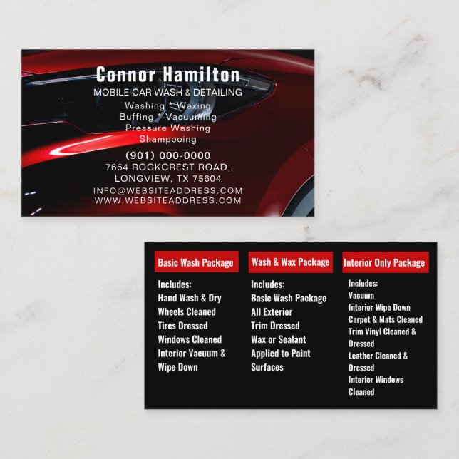 Car Wash Auto Detailing Mobile Automotive Cleaning Business Card (Front/Back)