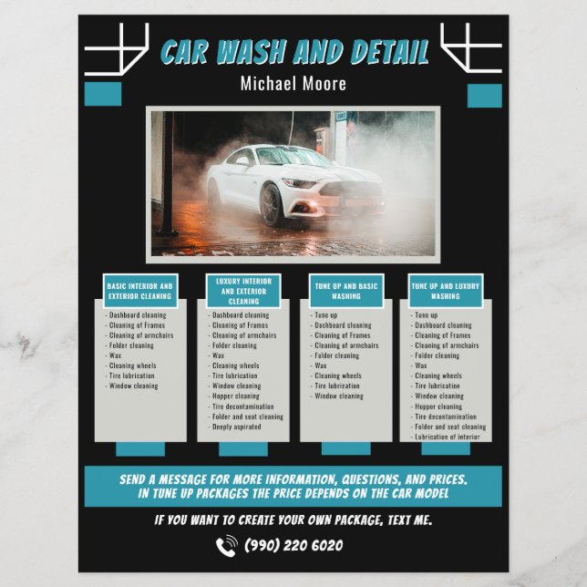 Car Wash Auto Detailing Price Package Flyer (Front)