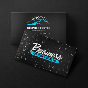 Car Wash & Auto detailing Water Drop Black Blue Business Card