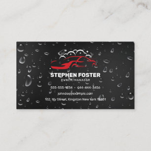 Car Wash & Auto detailing Water Drop Black Red Business Card