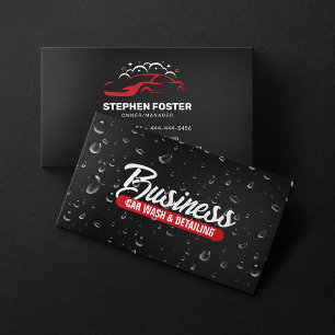 Car Wash & Auto detailing Water Drop Black Red Business Card