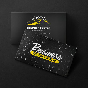 Car Wash & Auto detailing Water Drop Black Yellow Business Card
