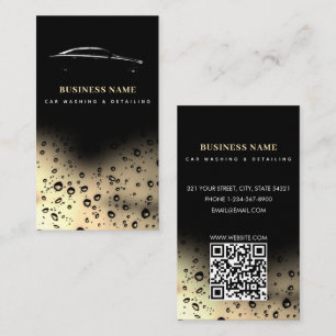 Car Wash Automotive Cleaning QR Code Black Gold Business Card