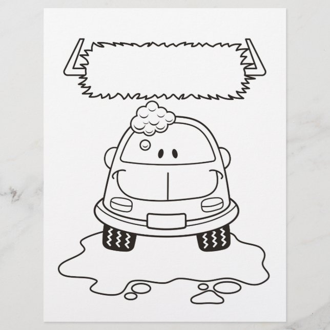 Car Wash Cartoon Colouring Book Page (Front)