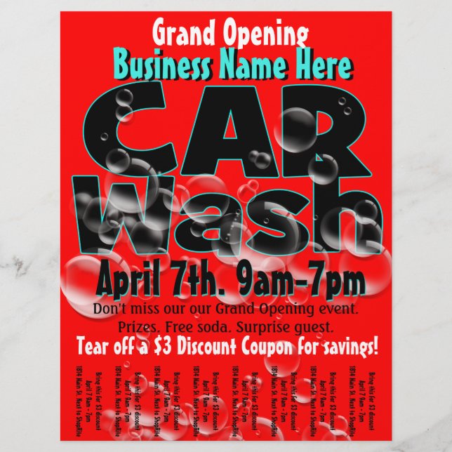 Car Wash. Carwash. Customisable advertising flyer (Front)