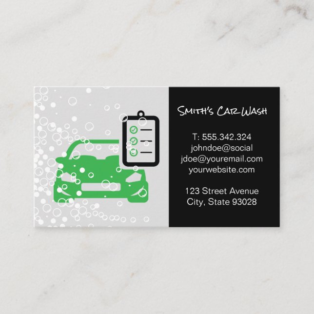 Car Wash |Checklist | Cleaning Service Business Card (Front)