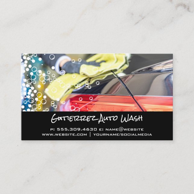 Car Wash Cleaner | Automobile | Bubbles  Business Card (Front)