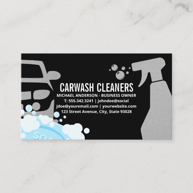 Car Wash Cleaners | Soap Bubbles Business Card (Front)