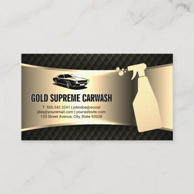 Car Wash Cleaning Service Gold Metallic Black Mesh Business Card (Front)