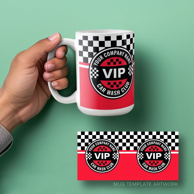 Car Wash Club - Racing Chequered Flag Rewards Coffee Mug (Mug Template for Car Wash Business - VIP Car Was Club)