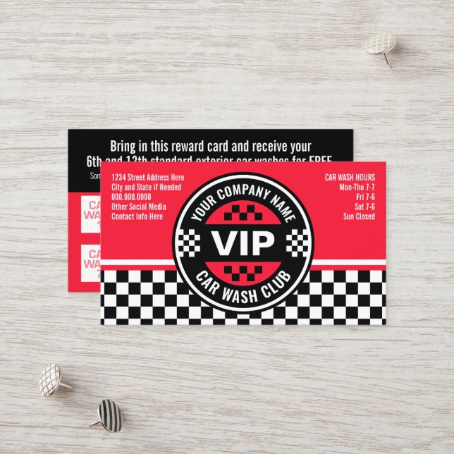 Car Wash Club - Racing Chequered Flag Rewards Discount Card (Front/Back In Situ)