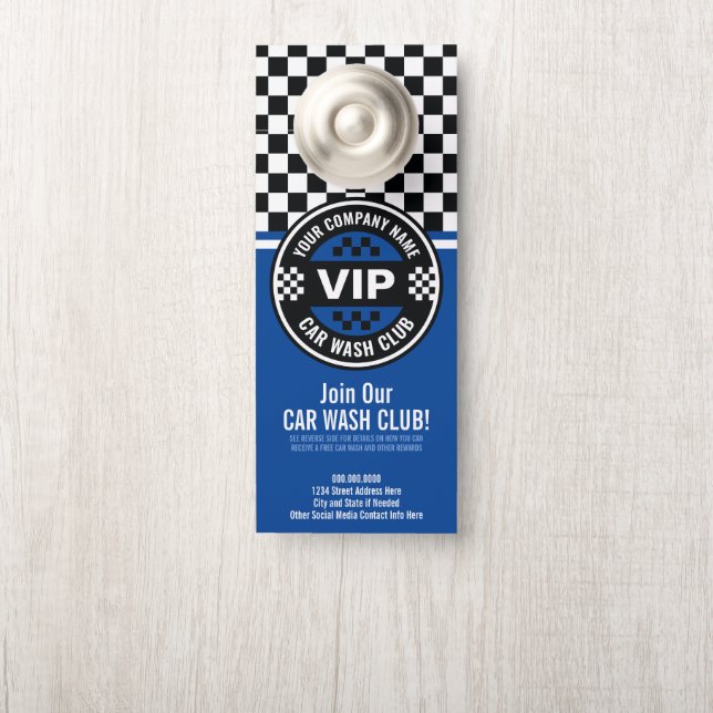 Car Wash Club - Racing Chequered Flag Rewards Door Hanger (On Knob)