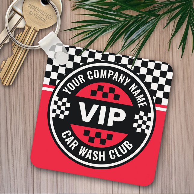 Car Wash Club - Racing Chequered Flag Rewards Key Ring (Personalized keychain - add a logo)