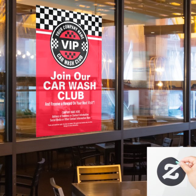 Car Wash Club - Racing Chequered Flag Rewards Window Cling (Restaurant Window)