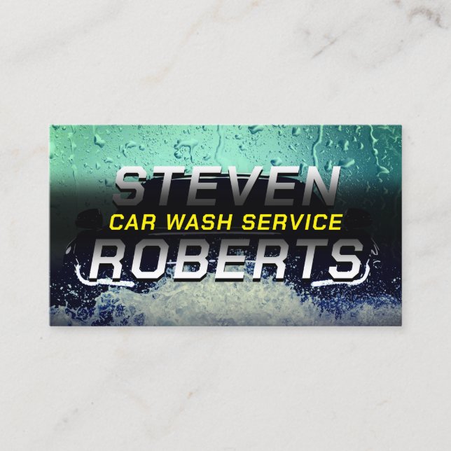 Car wash cover with car water foam and drops business card (Front)