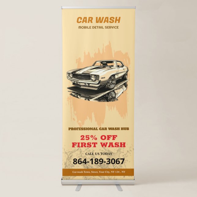 Car Wash Custom Vertical Retractable Banner (Front)