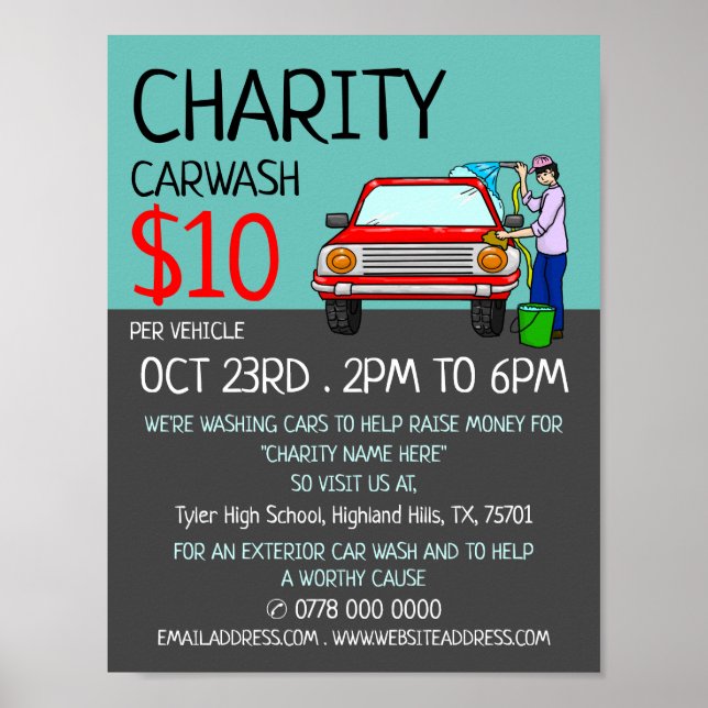 Car Wash Design, Charity Car Wash Event Advert Poster (Front)