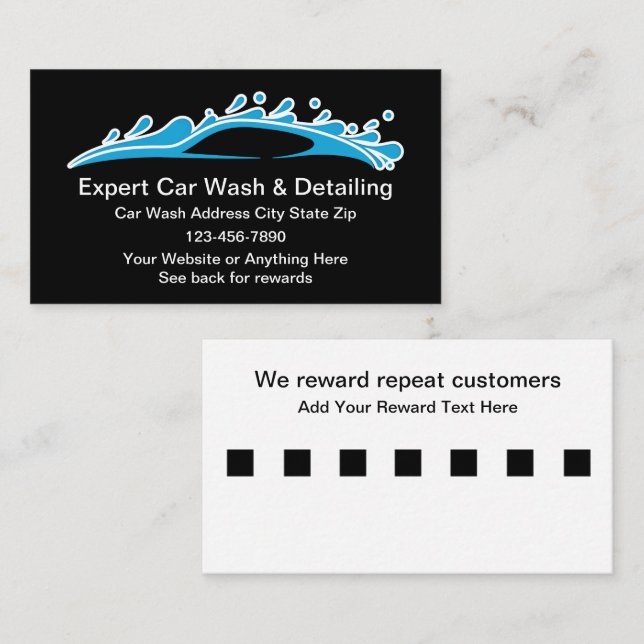 Car Wash Detailing Customer Rewards Business Cards (Front/Back)