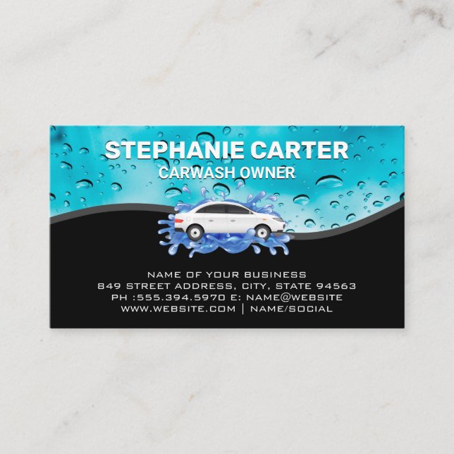 Car Wash Detailing | Water Beads on Glass Business Card (Front)