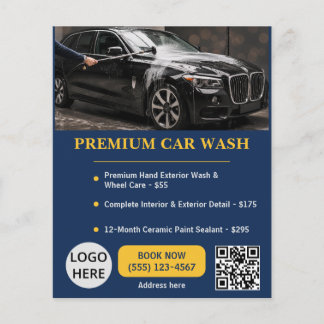 Car Wash Editable Premium Template Navy Blue Gold Flyer