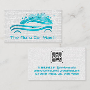 Car Wash Logo Bubbles Cleaning QR Business Card