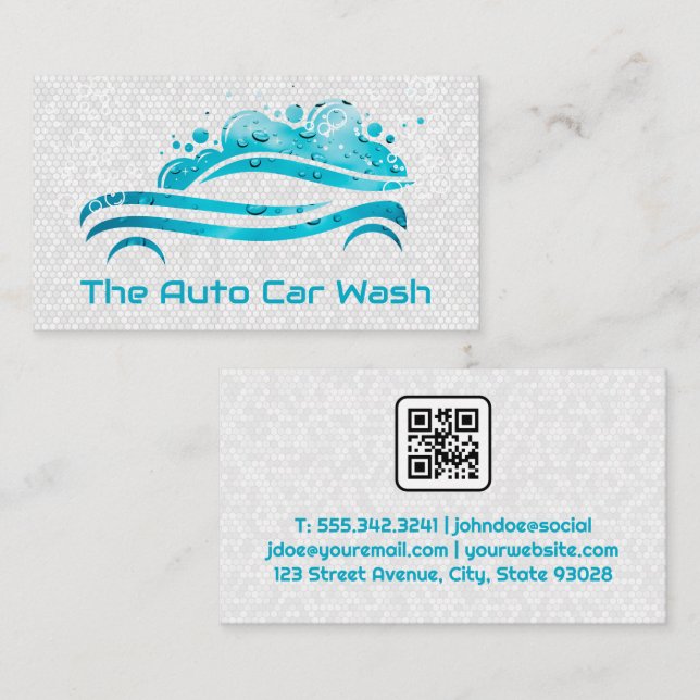 Car Wash Logo Bubbles | Cleaning | QR Business Card (Front/Back)