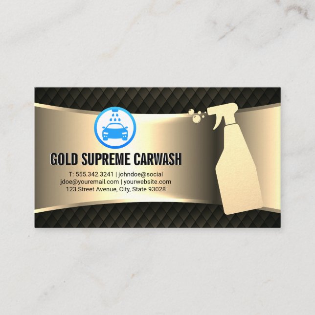 Car Wash Logo | Cleaning Service Gold Metallic  Business Card (Front)