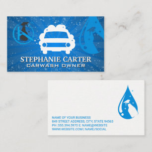 Car Wash Logo Soap Bubbles Cleaning Tools Business Card