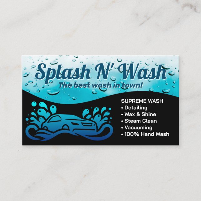 Car Wash Logo | Water Splash  Business Card (Front)