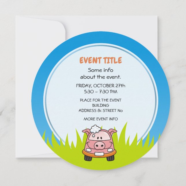 Car Wash Pig Invitation (Back)